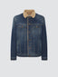 Sherpa Trucker Jacket in Mid Blue Comfort Denim